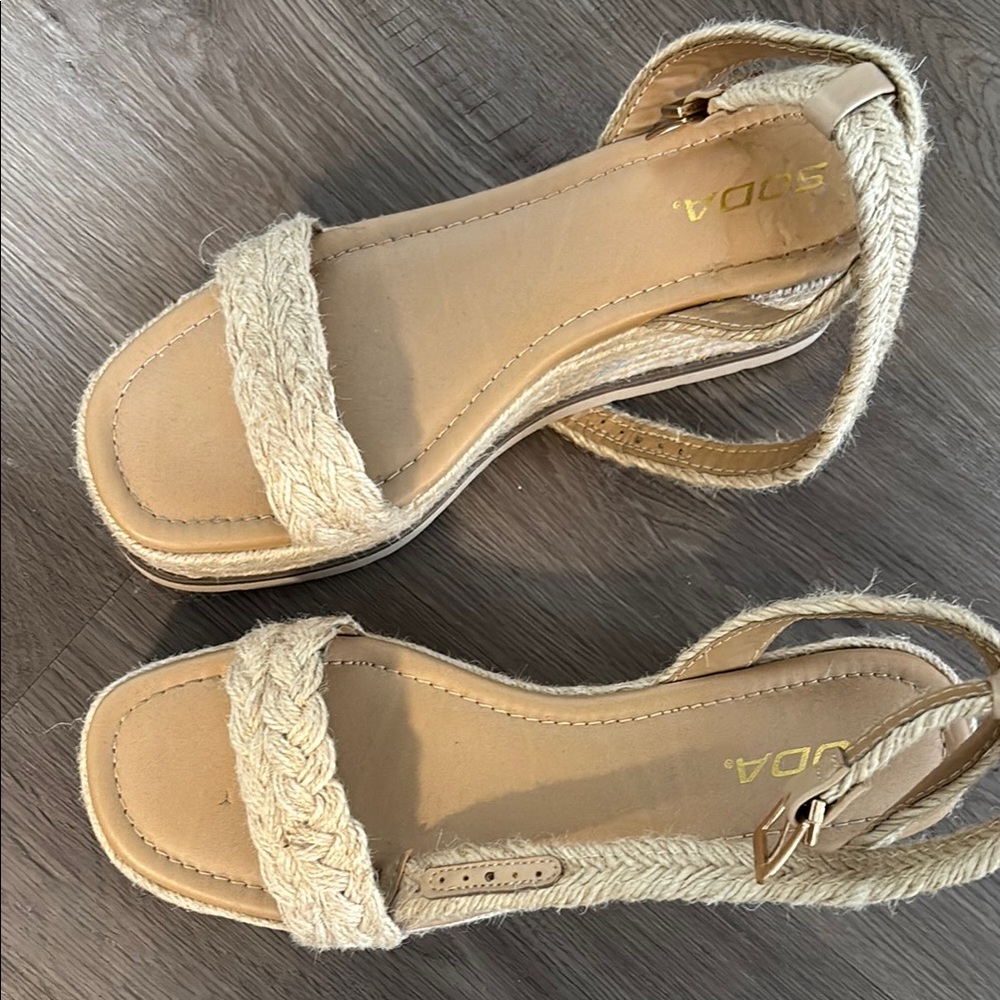 Soda Tan Espadrille Sandals with Ankle Strap